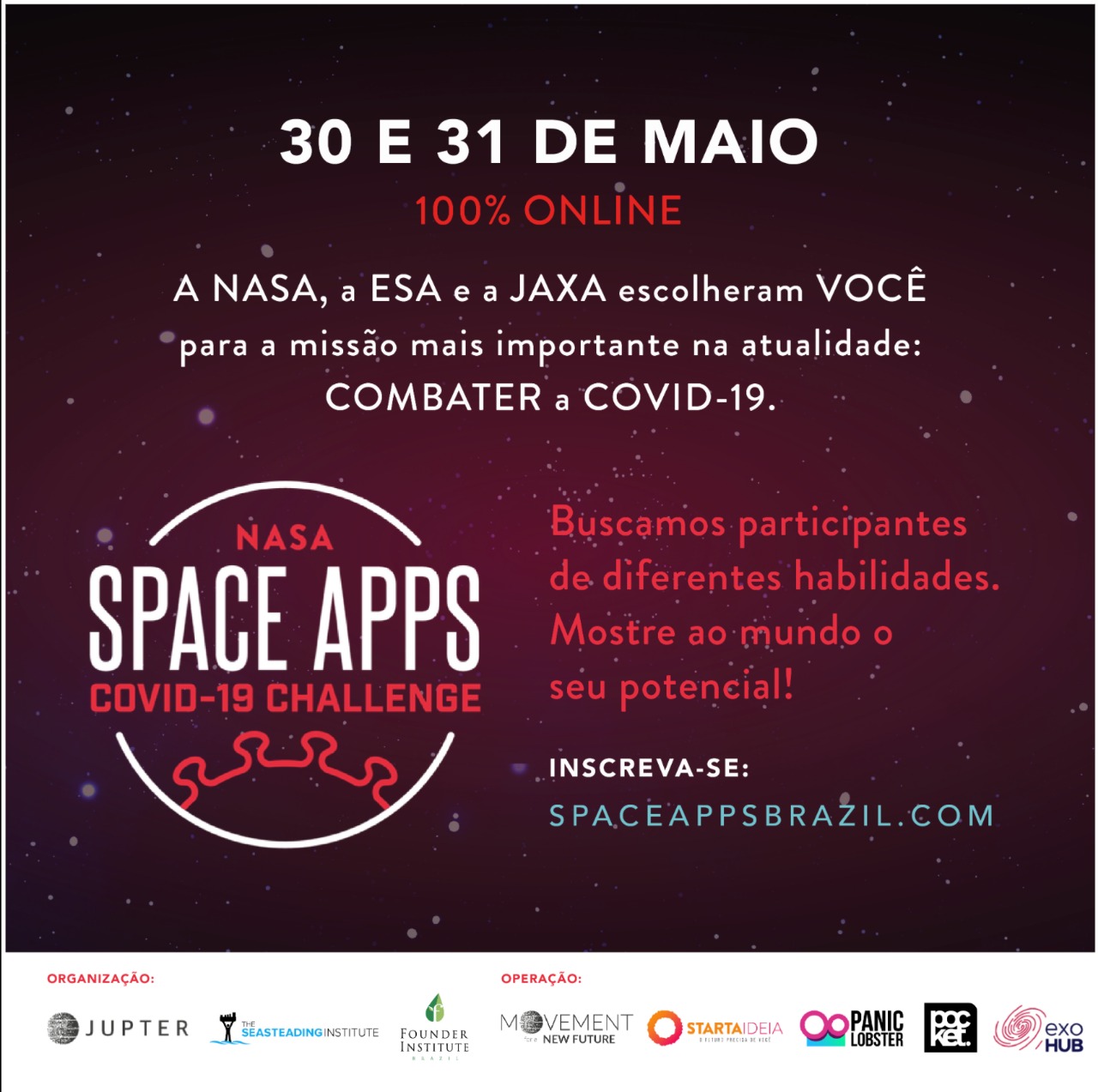 NASA Space Apps Challenge 100% online focado no combate ao coronavírus!