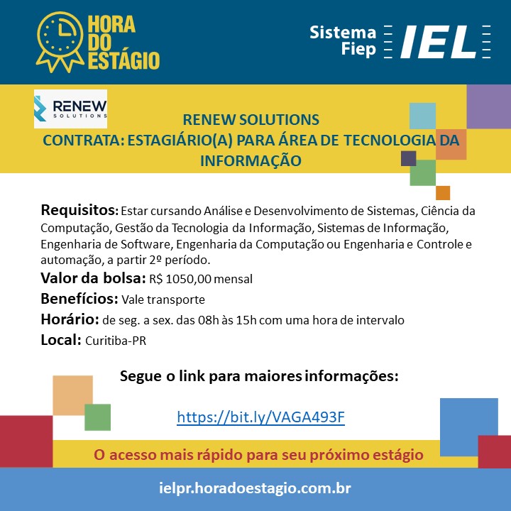 Divulgação de vaga de estágio Renew Solutions