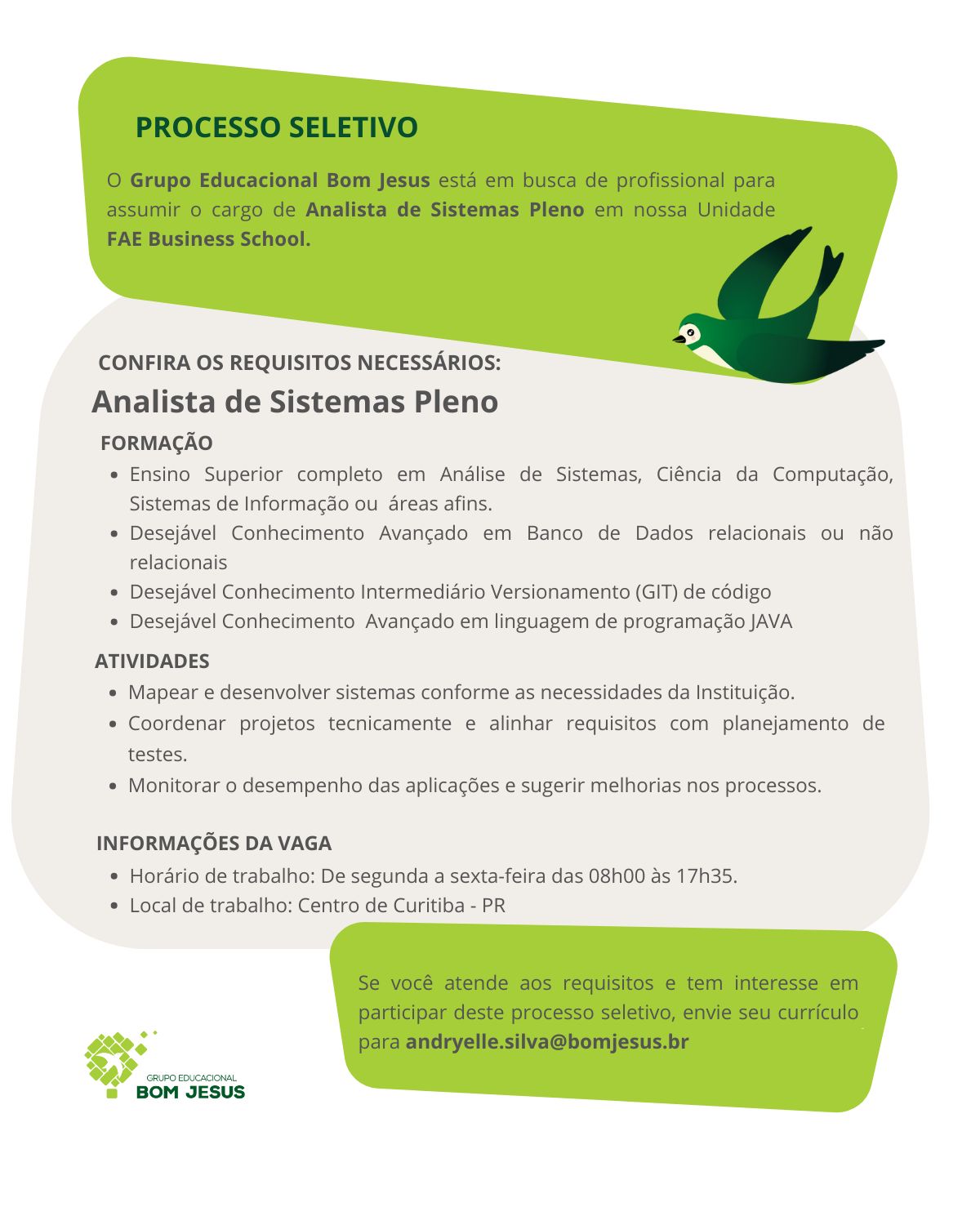 Vaga Analista de Sistemas Pleno