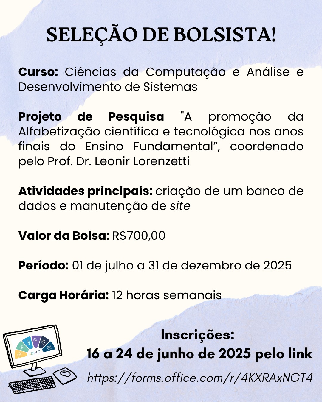 Oportunidade de bolsa de IC